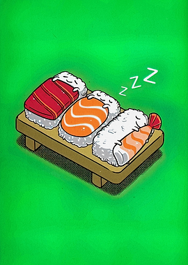 Sleeping Sushi Cartoon Illustration