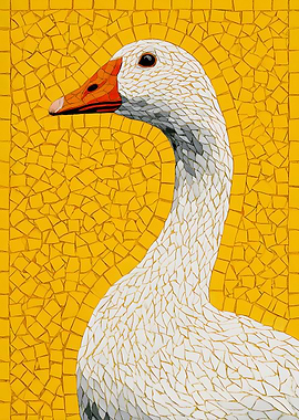 Mosaic Goose Portrait on Yellow Background