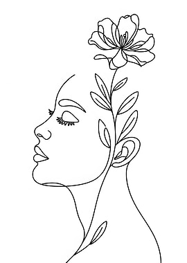 Woman's Profile with Flower Line Art