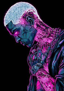 Cyberpunk Cyborg Portrait with Glowing Details
