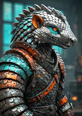 Armored Scale-Dragon Knight in Turquoise and Copper — 3D Fantasy Portrait
