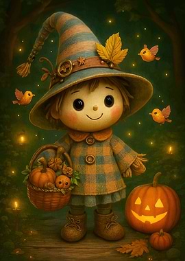 Autumn Witch Doll Pumpkins