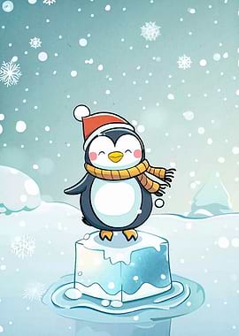 Cute Penguin in Winter Wonderland