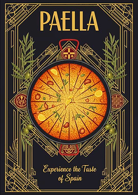 Paella Art Deco Food Poster