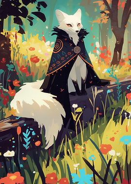 Fox in Cape in Floral Meadow