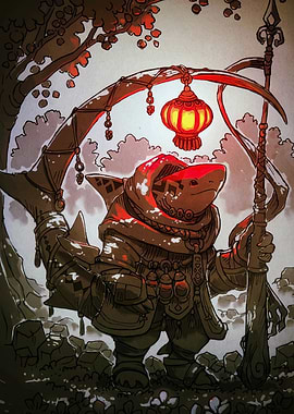 Anthropomorphic Shark Character with Lantern