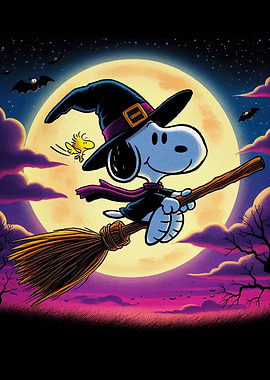 Snoopy Witch Flying on Broomstick