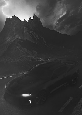 Camaro ZL1 Cinematic Stormy Mountain Landscape Monochrome