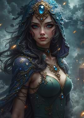 Mystical Woman with Hood and Jewels