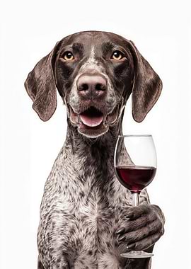 German Shorthaired Pointer with Wine Glass Portrait