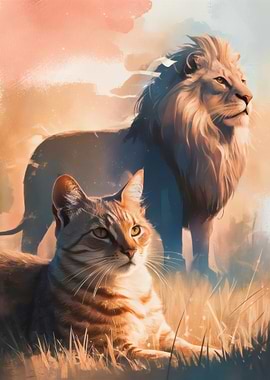 Cat and Majestic Lion