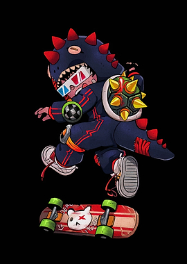 Skateboarding Dinosaur Kid