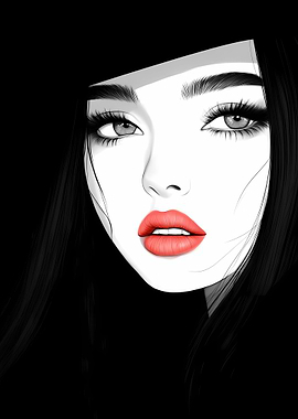Monochrome Portrait with Red Lips