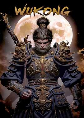 Wukong Warrior with Moon Backdrop