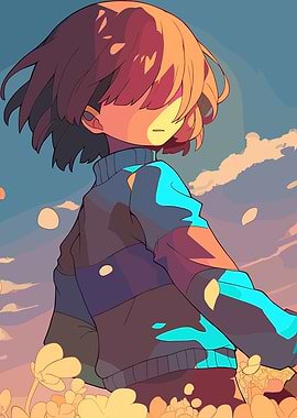 Frisk from Undertale in a field