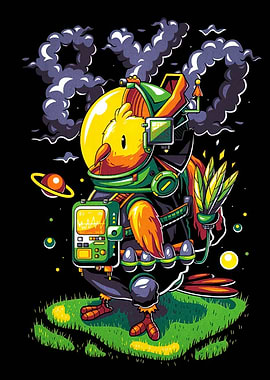 Astronaut Chicken Cartoon Illustration