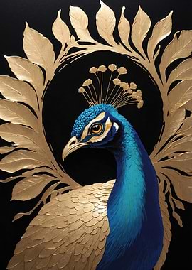 Peacock with Golden Laurel Wreath