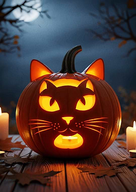 Cat Pumpkin Halloween Decoration