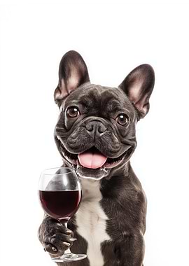 French Bulldog with Wine Glass