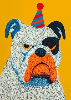 Grumpy Bulldog with Party Hat