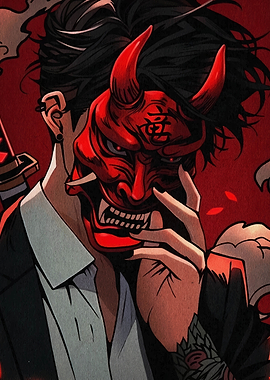 Man with Oni Mask and Katana