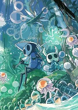 Hollow Knight characters in a watery scene