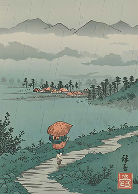 Rainy Day Walk in Japanese Landscape