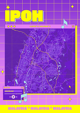 Ipoh Map Art with Retro Aesthetic