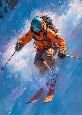 Skier in Action Painting