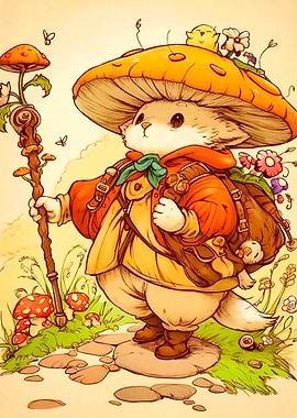 Mushroom Hat Cat Adventurer