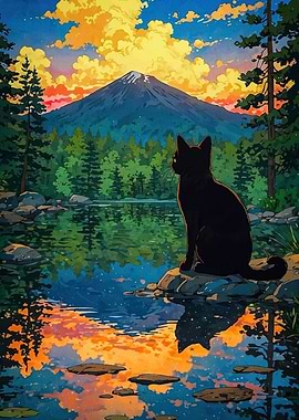 Cat by Lake Mountain
