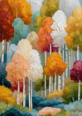Colorful Autumn Birch Tree Painting