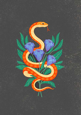 Snake and Flowers Illustration
