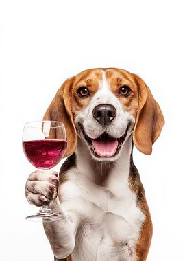 Beagle with Wine Glass