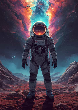 Astronaut on Mars with Nebula