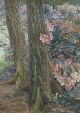 Pastel Drawing of Trees and Flowers