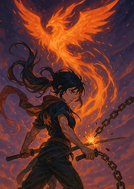 Warrior with Phoenix Digital Art