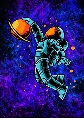 Astronaut Dunking Planet in Space Art