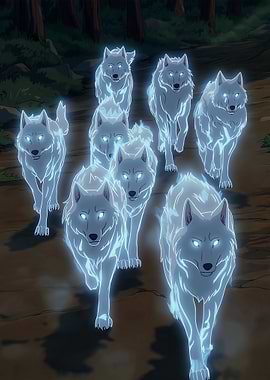 Pack of Spectral Wolves in Forest