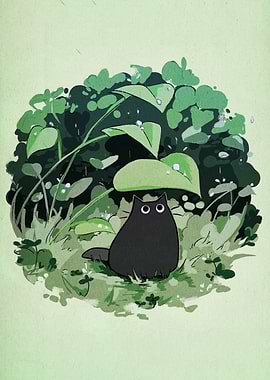 Black cat in the rain illustration