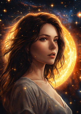 Celestial Woman with Starry Background