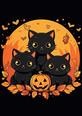 Cute Halloween Cats Pumpkin