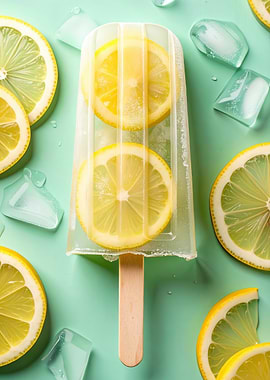 Lemon Popsicle with Lemon Slices and Ice