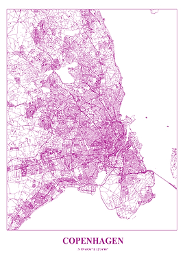 Copenhagen City Map in Pink