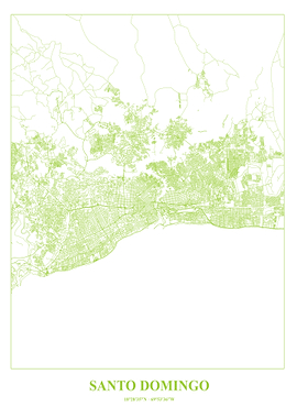 Santo Domingo Map - Green Line Art