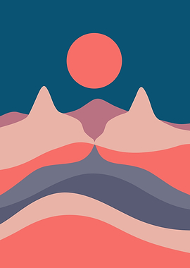 Minimalist Mountain Landscape with Sun