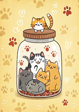 Cats in a Jar Cartoon Illustration