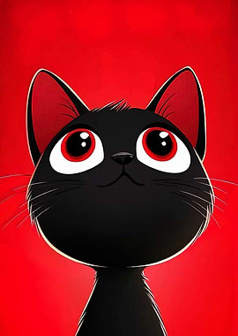 Cartoon Black Cat with Red Eyes