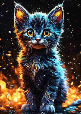 Cute Kitten with Fiery Aura