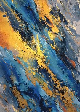 Abstract Blue and Gold Fluid Art